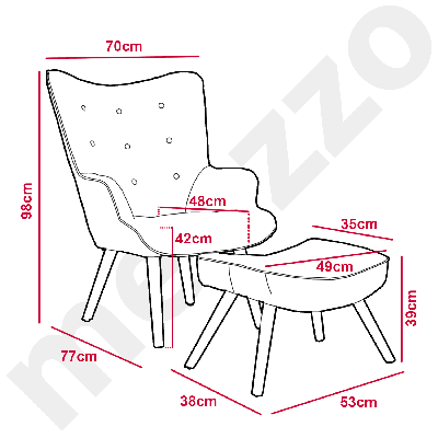 Lylou Skandinavischer Sessel + Hocker, Samtbezug Rosa