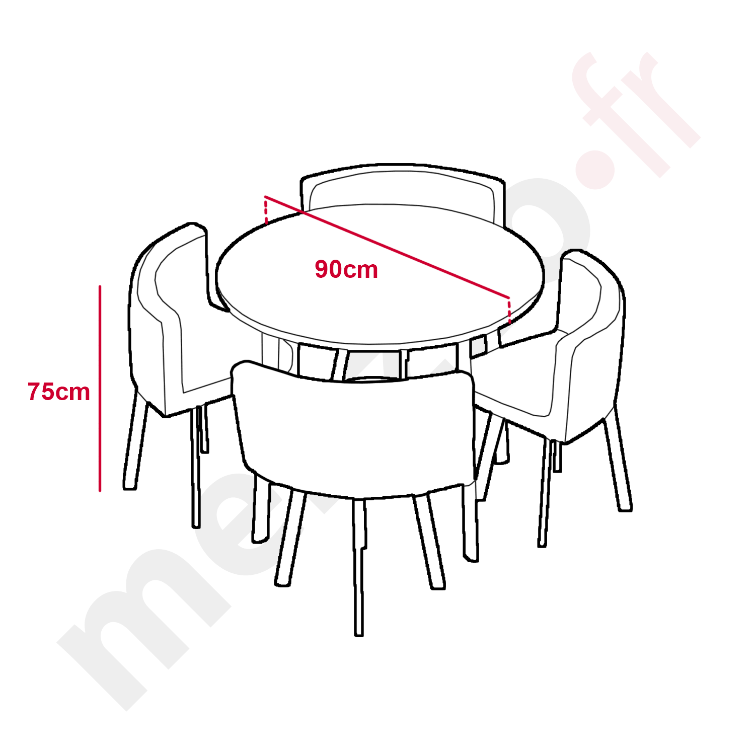 Riga Tischgruppe mit rundem Tisch und vier Stühlen, Weiß und Kunstleder